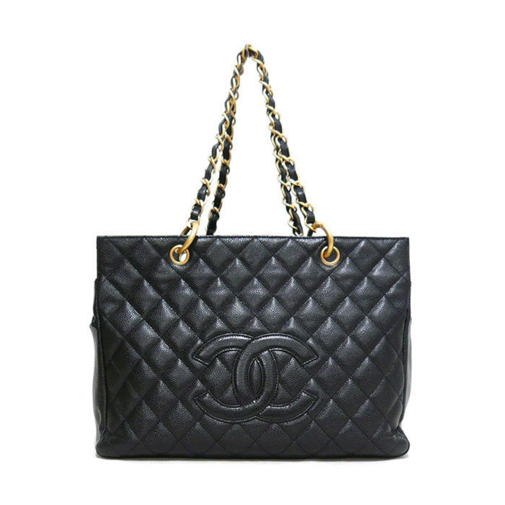 Chanel Bag Gold Skin Caviar Black GST Matelasse Chain